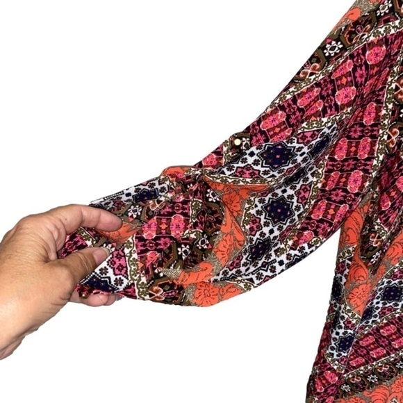 MY MICHELLE Tunic High Low Lattice Detail Orange Black Pink Women Size XL NWT - Picture 5 of 14